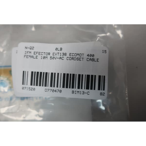 Ifm Evt136 Ecomot 400 Hembra 10M 50V-Ac Cable de Cordset - EVT136