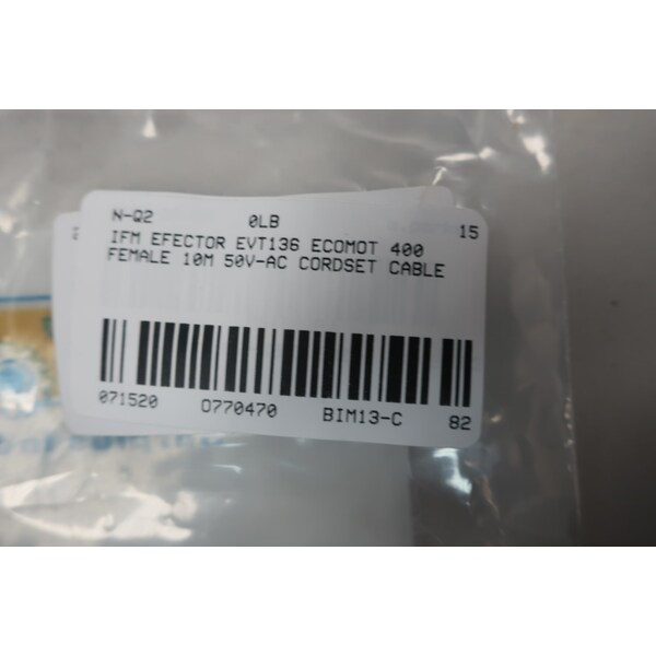 Ifm Evt136 Ecomot 400 Hembra 10M 50V-Ac Cable de Cordset - EVT136