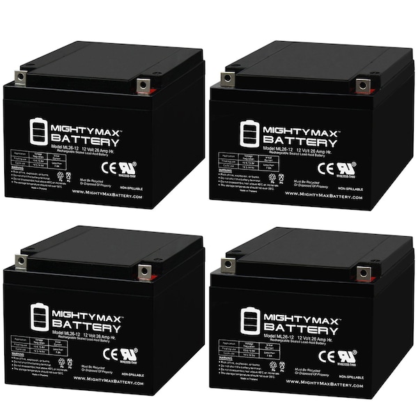 Mighty Max Battery 12V 26AH SLA Replacement Battery for CSB HR12120W - 4PK - MAX3959978