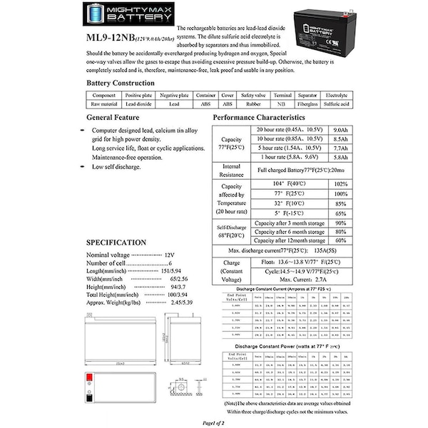 Mighty Max Battery 12V 9AH SLA Replacement Battery for DeWalt DXGNR7000 Portable Generator - MAX3945693