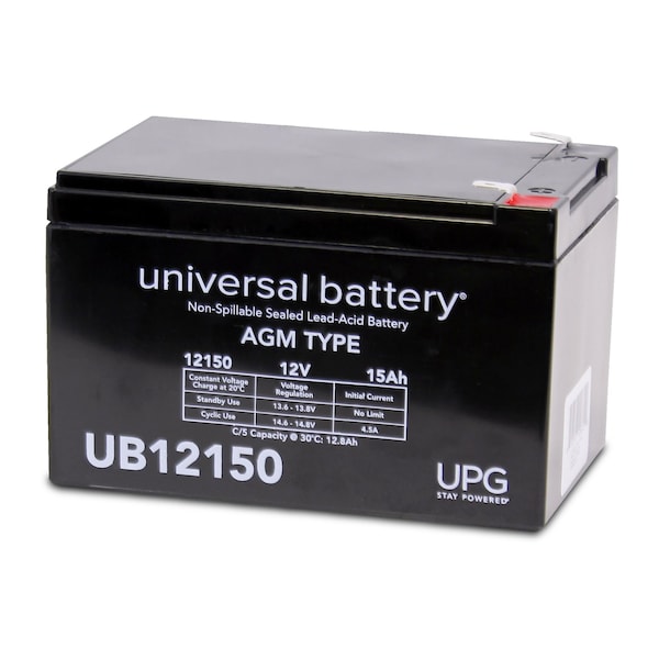 Upg Sealed Lead Acid Battery, 12 V, 15Ah, UB12150, F2 Faston Tab Terminal, AGM Type - 40672