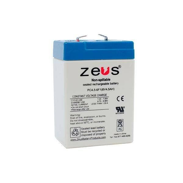 Zeus Battery Products 4.5Ah 6V F1 Sealed Lead Acid Battery - PC4.5-6F1