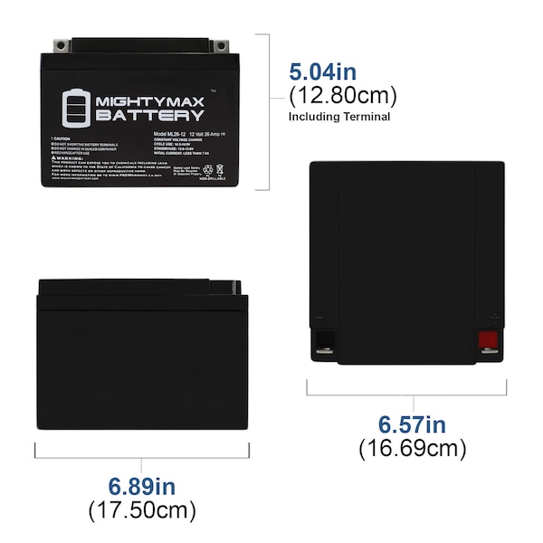Mighty Max Battery 12 Volt 26 Ah T3 Terminal Rechargeable Sealed Lead Acid Battery - ML26-12