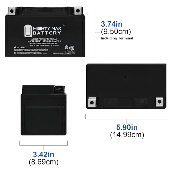 Mighty Max Battery 12 Volt 8.6 Ah 190 CCA Rechargeable Sealed Lead Acid  Battery - YTZ10S
