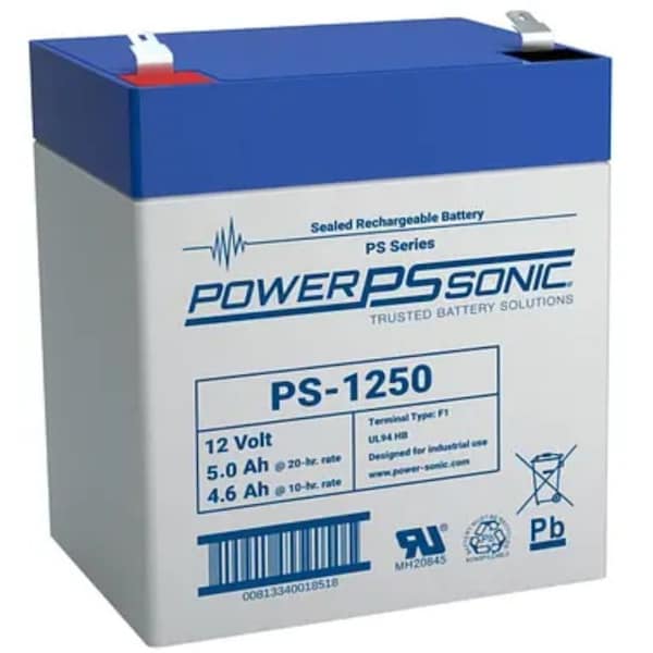 Power-Sonic 12V 5Ah F1 AGM Rechargeable Battery - PS-1250 F1