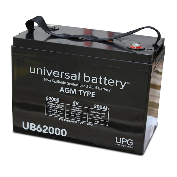 Upg Sealed Lead Acid Battery, 6 V, 200Ah, UB62000, I4 Internal Thread Terminal, AGM, Group 27 Type - 45969
