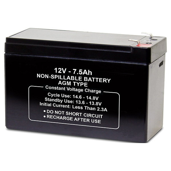 Zoro Select Battery, Sealed Lead Acid, 7.5Ah, Faston - 5EFG8