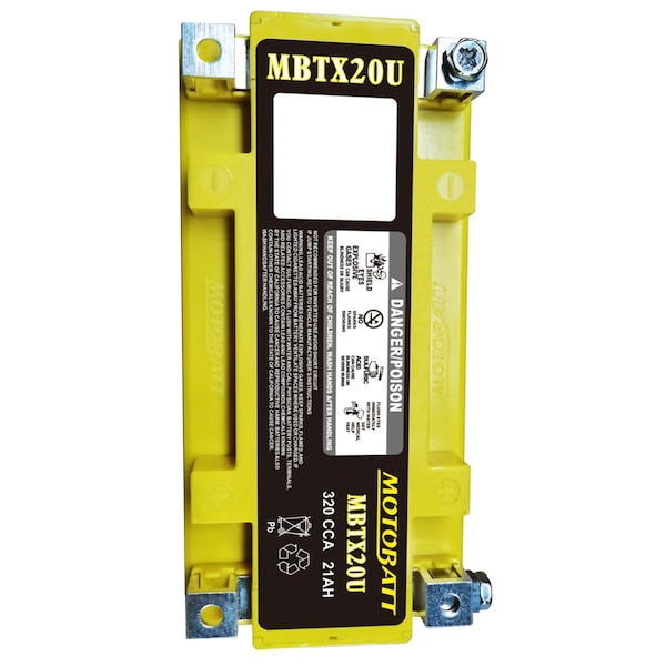 Motobatt 21Ah 310 CCA AGM Powersports Battery replaces YTX20L - MBTX20U