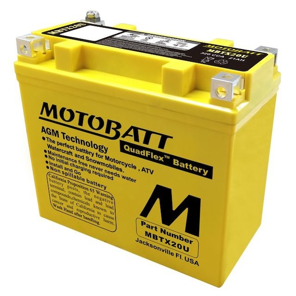 Motobatt 21Ah 310 CCA AGM Powersports Battery replaces YTX20L - MBTX20U