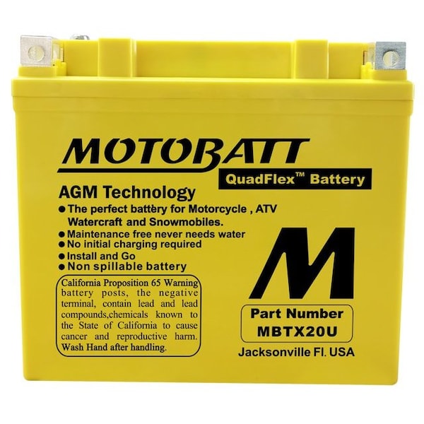 Motobatt 21Ah 310 CCA AGM Powersports Battery replaces YTX20L - MBTX20U