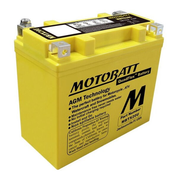 Motobatt 21Ah 310 CCA AGM Powersports Battery replaces YTX20L - MBTX20U