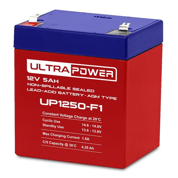 Ultrapower 12V 5Ah F1 AGM Rechargeable Battery - UP1250-F1