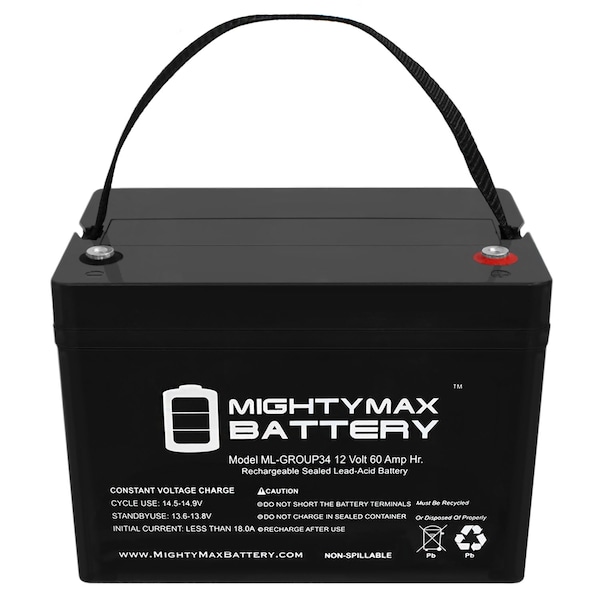 Mighty Max Battery 12V 60AH Group 34 Battery For Elevator Emergency Power Supply - ML-GROUP3493