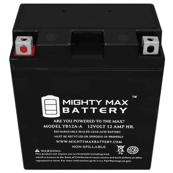 Mighty Max Battery YB12A-A 12V 12AH Battery Replaces Kawasaki Z KZ440B1/B2 440 80-81 - YB12A-A60