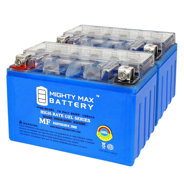 Mighty Max Battery YTX9-BSGEL 12V 8AH GEL Replacement Battery for Honda TRX 400 700 EX 400EX Fourtrax - 2PK - MAX4013527