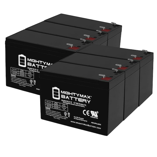 Mighty Max Battery 12V 9Ah SLA Replacement Battery for BB HRC9-12 - 6PK - MAX3965907
