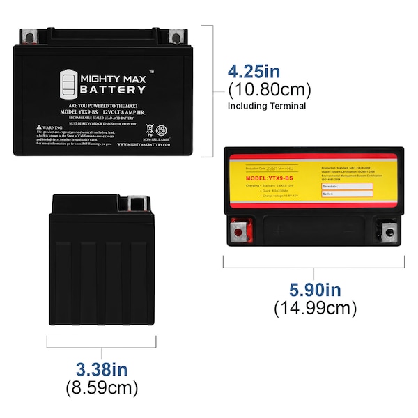 Mighty Max Battery YTX9-BS SLA Battery for Honda EU3000 Generator 2000-2011 - YTX9-BS317