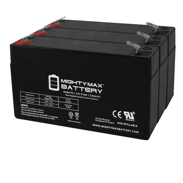 Mighty Max Battery 6V 1.3Ah SLA Replacement Battery for DURA6-1.3F - 3PK - MAX3942327