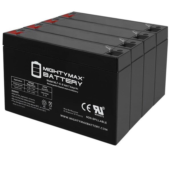 Mighty Max Battery 6 Volt 7 AmpH SLA Replacement Battery with F1 Terminal for ELB0607 - 4PK - MAX3438250