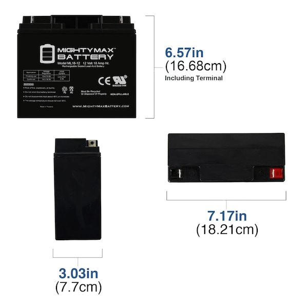 Mighty Max Battery 12V 18AH SLA Battery Replacement for ExpertPower EXP12180 - MAX3544062