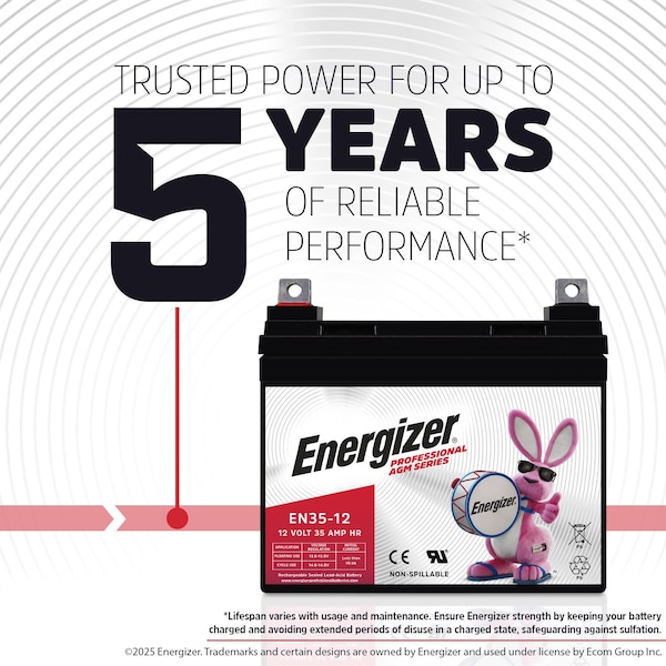 Energizer EN35-12, 12 Volt 35 Amp Hr, Long Lasting Sealed Lead Acid AGM Rechargeable Battery - EN4098466