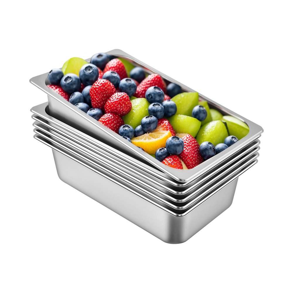 VEVOR 6 Pack Steam Table Pans 20.9 x 12.8 x 5.9 Inch Deep Steam Table Pan Full Size 20.5L Deep Food Container Stainless Steel Oven Tray Hotel Pans Anti-Jam Steam Table Food Pan - CP20X12X6TZ600001V0
