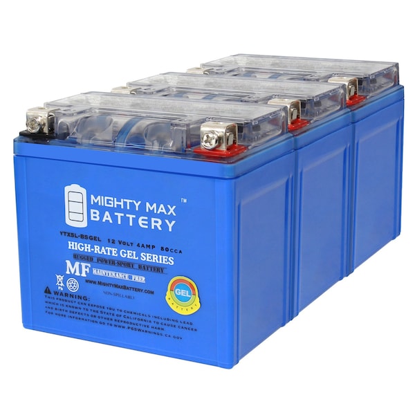 Mighty Max Battery YTX5L-BSGEL 12V 4AH Replacement Battery compatible with Moto FTX5L-BS - 3PK - MAX3997364