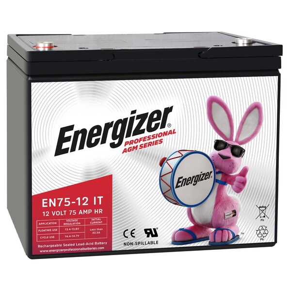 Energizer EN75-12IT, 12 Volt 75 Amp Hr, Long Lasting Sealed Lead Acid AGM Rechargeable Battery - EN4098470