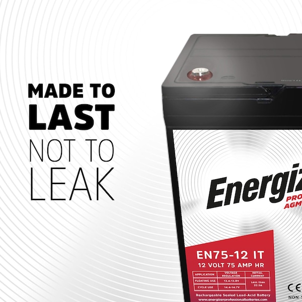 Energizer EN75-12IT, 12 Volt 75 Amp Hr, Long Lasting Sealed Lead Acid AGM Rechargeable Battery - EN4098470