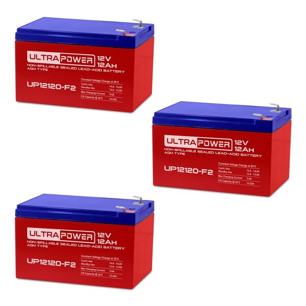 Ultrapower Adventura HP0256 Peg Perego Replacement Wheelchair Scooter Battery 12V 12Ah, 3PK - UP12120-F2