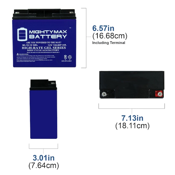 Mighty Max Battery 12 VOLT 18 AH GEL BATTERY - 2 Pack - ML18-12GELMP2