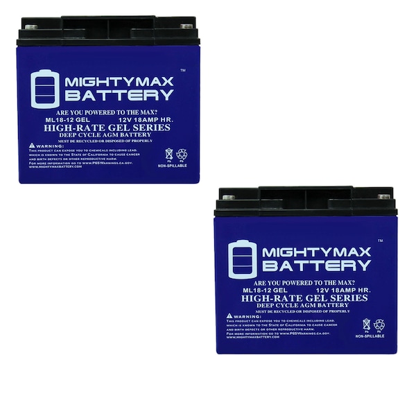 Mighty Max Battery 12 VOLT 18 AH GEL BATTERY - 2 Pack - ML18-12GELMP2