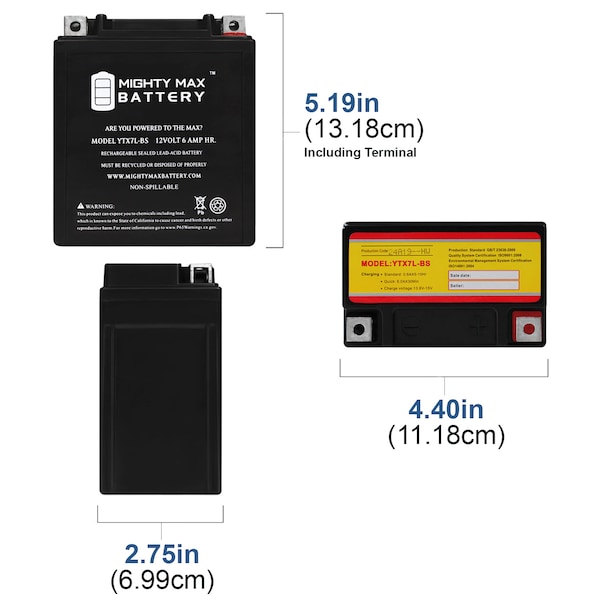 Mighty Max Battery YTX7L-BS Battery Replacement for Dazon Sicilian Motorcycle Battery - YTX7L-BS85