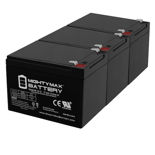 Mighty Max Battery 12V 12Ah F2 Zida 500WT36V, 500 WT 36V Electric Scooter Battery 3 Pack - ML12-12F2MP338914027