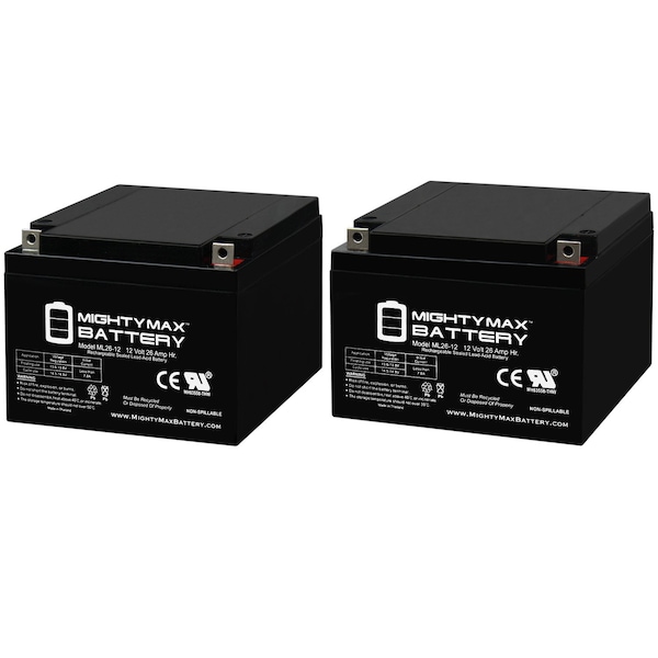 Mighty Max Battery 12V 26AH Replacement Battery for Eagle Picher CFM12V25 - 2PK - MAX3959543