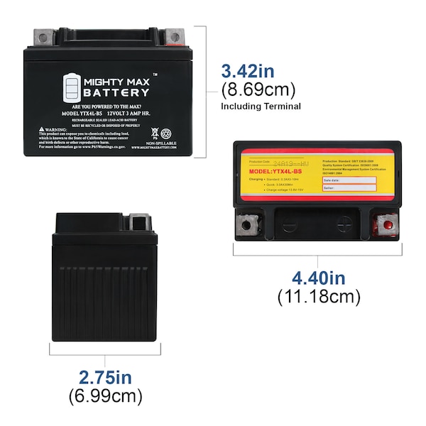 Mighty Max Battery YTX4L-BS SLA Replacement Battery for Exide 4L-BS - YTX4L-BS156287
