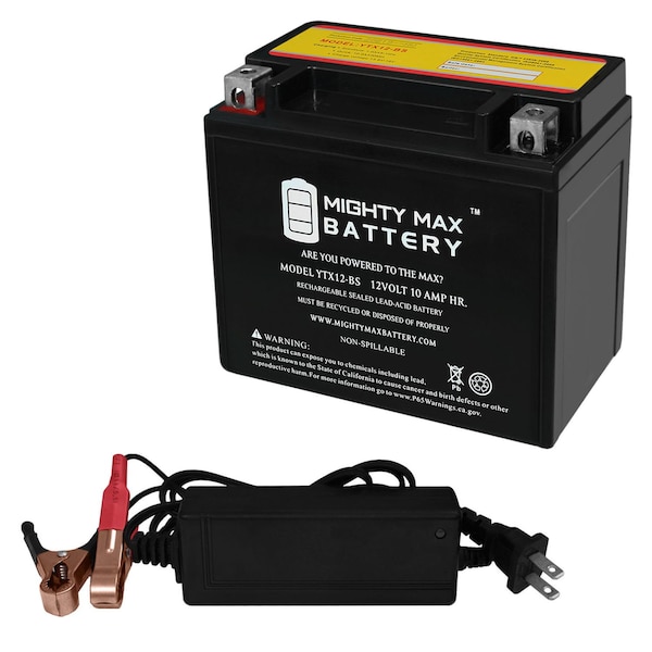Mighty Max Battery YTX12-BS Replaces Suzuki GSXR1000 Z Hayabusa With 12V 2Amp Charger - MAX3834054