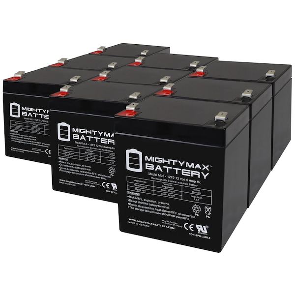 Mighty Max Battery 12V 5Ah F2 SLA Replacement Battery for Ion Audio Job Rocker Max - 9PK - MAX3980284
