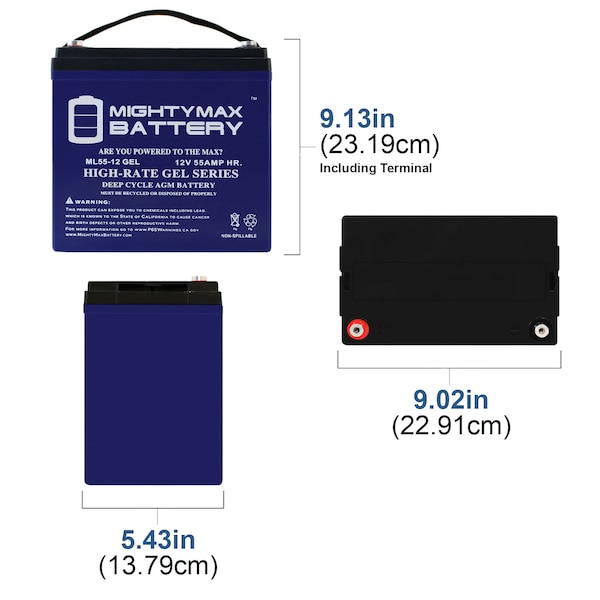 Mighty Max Battery 12V 55AH GEL Battery Replacement for CSB XTV 12250 - ML55-12GEL509