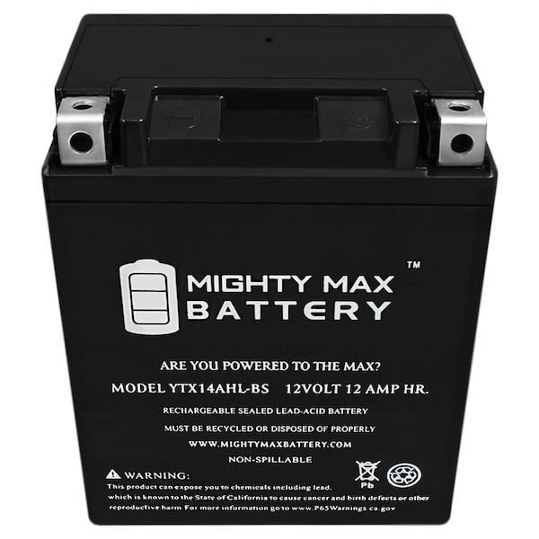 Mighty Max Battery YTX14AHL 12V 12Ah Battery Replacement for ETX15L, STX14AHL-BS - YTX14AHL182