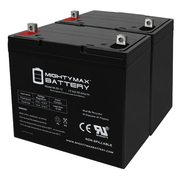 Mighty Max Battery 12V 55Ah SLA Replacement Battery for MK M22NF SLD G - 2PK - MAX3970885