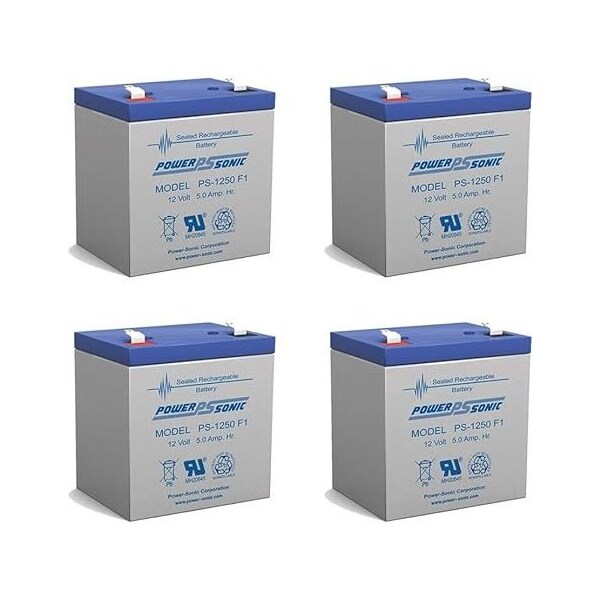 Power-Sonic 12V 5Ah F1 SLA Replacement Battery for Genesis Datasafe NPX-25TFR, 4PK - PS-1250F1