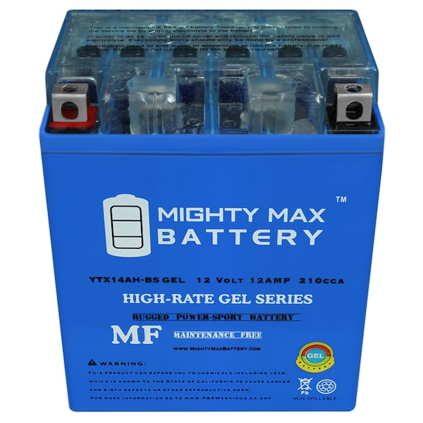 Mighty Max Battery YTX14AH-BS GEL Battery for Kawasaki KAF400, Mule 600, 610 2014-2016 - YTX14AHGEL112