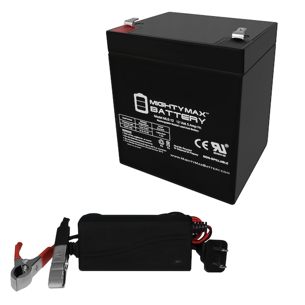 Mighty Max Battery 12V 5AH Battery for Curt 52044 Breakaway With 12V 1Amp Charger - MAX3471831