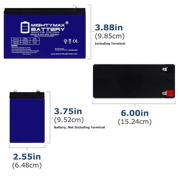 Mighty Max Battery ML7-12GEL - 12 Volt 7 AH, GEL Type, F1 Terminal, Rechargeable SLA AGM Battery - MAX4057491