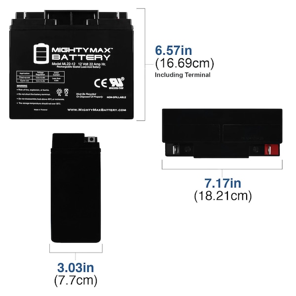 Mighty Max Battery 12V 22AH SLA Replacement Battery for Bright Way BW12220 - MAX3971096