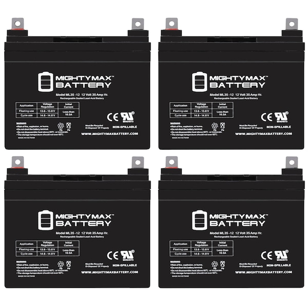 Mighty Max Battery ML35-12 - 12V 35AH U1 Deep Cycle AGM Solar Battery Replaces 33Ah, 34Ah, 36Ah - 4PK - MAX3437672