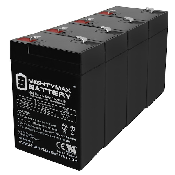 Mighty Max Battery ML4-6 - 6 VOLT 4.5 AH SLA BATTERY - 4PK - MAX3931240