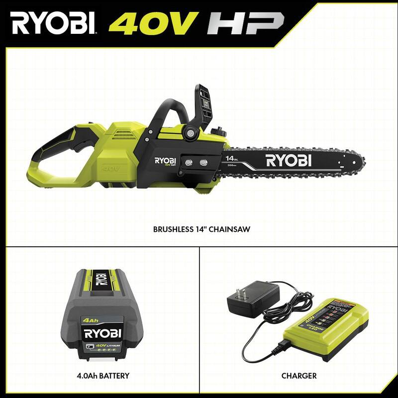 RYOBI 40V HP Brushless Sierrra Eléctrica a Batería de 14 pulgadas con Batería de 4.0 Ah y Cargador - RY405100