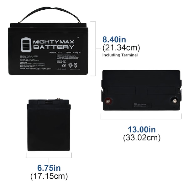 Mighty Max Battery 12V 110AH SLA Battery Replacement for Conext SW 4024 230 865-4024-61 - ML110-1263